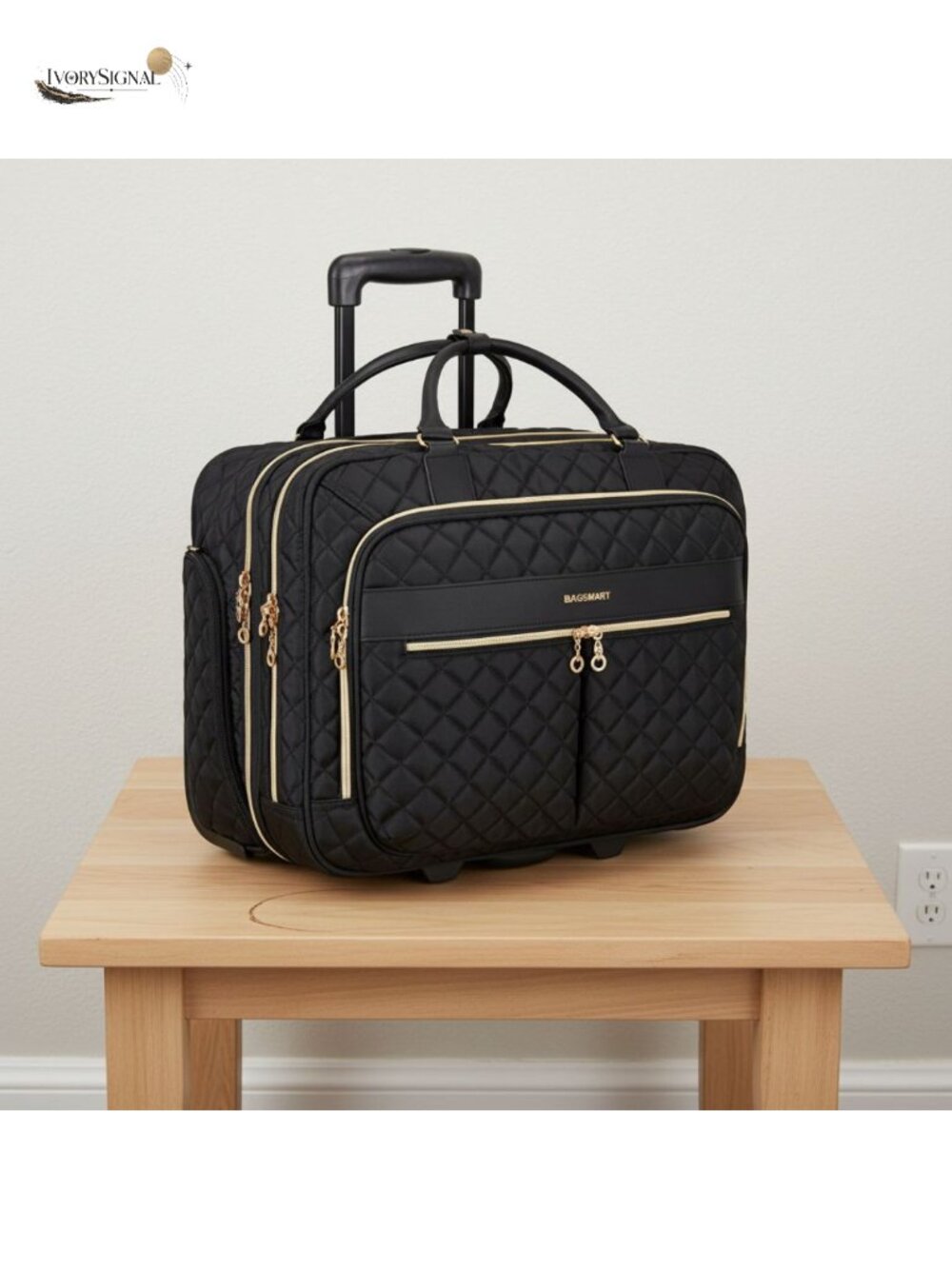 Rolling Laptop Briefcase 17.3 Inch Quilted Business Travel Bag